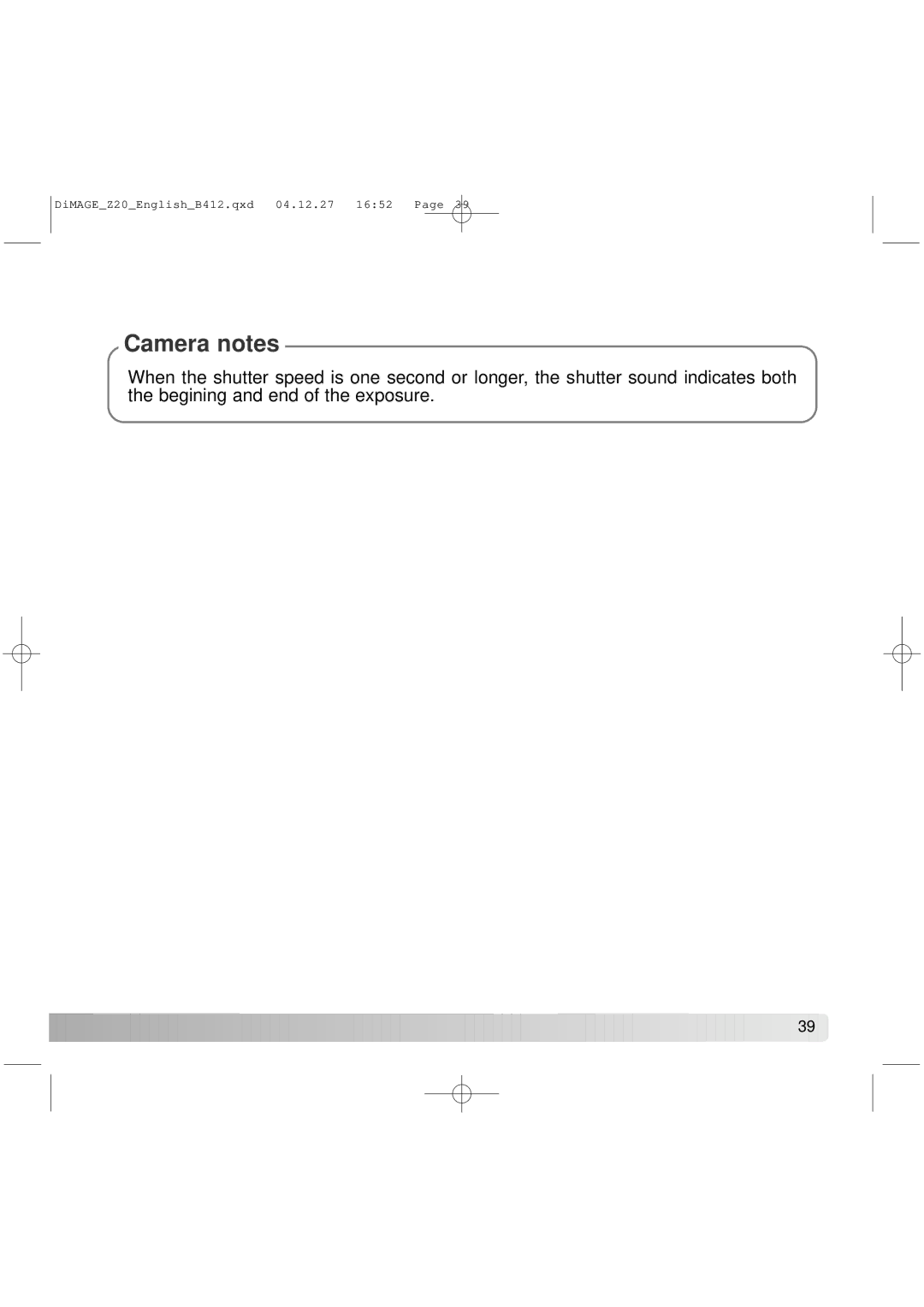 Konica Minolta Z20 instruction manual Camera notes 