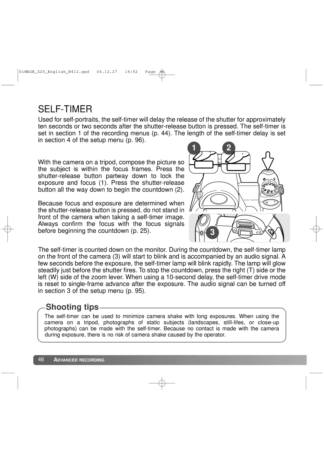 Konica Minolta Z20 instruction manual Self-Timer 