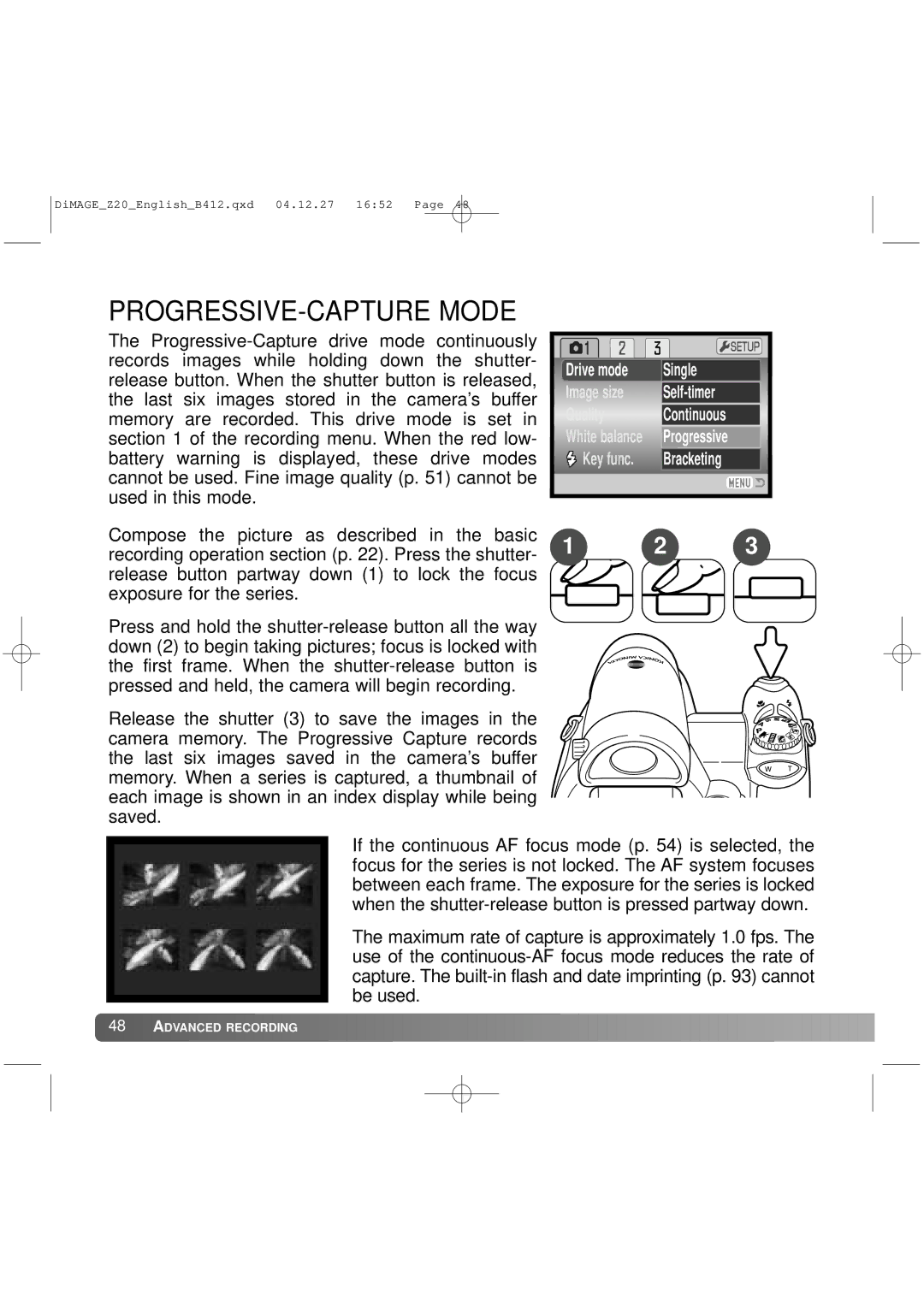 Konica Minolta Z20 instruction manual PROGRESSIVE-CAPTURE Mode 