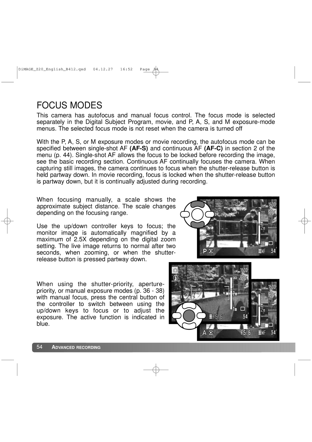 Konica Minolta Z20 instruction manual Focus Modes 