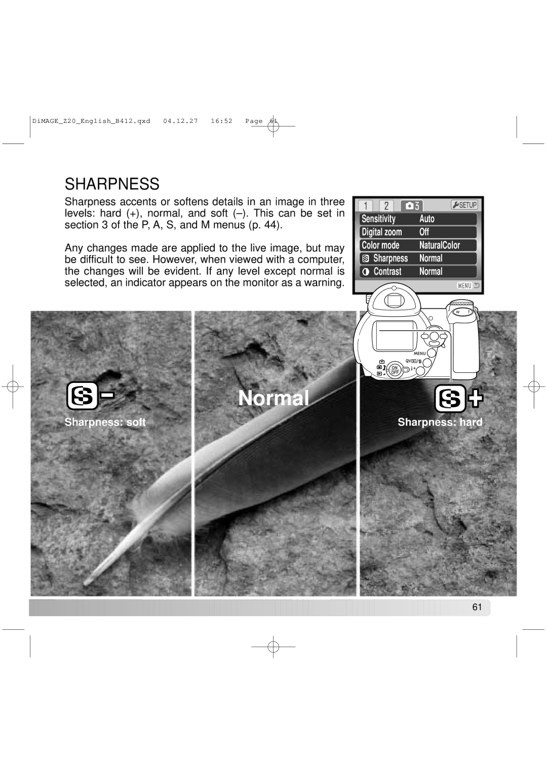 Konica Minolta Z20 instruction manual Normal, Sharpness 