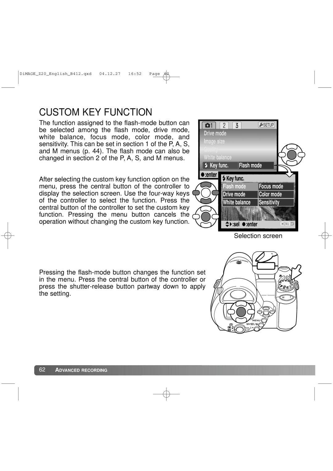 Konica Minolta Z20 instruction manual Custom KEY Function 