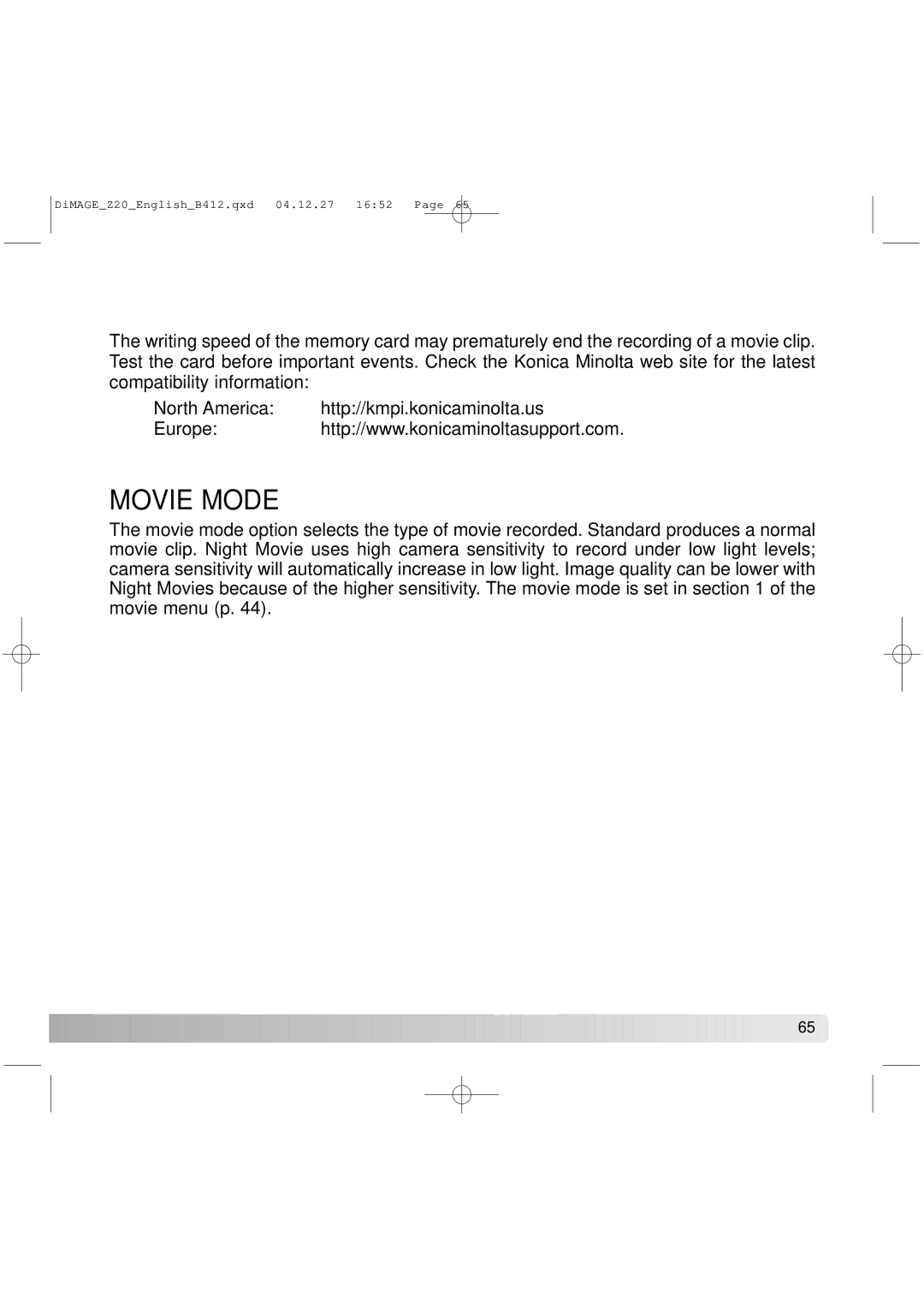 Konica Minolta Z20 instruction manual Movie Mode 