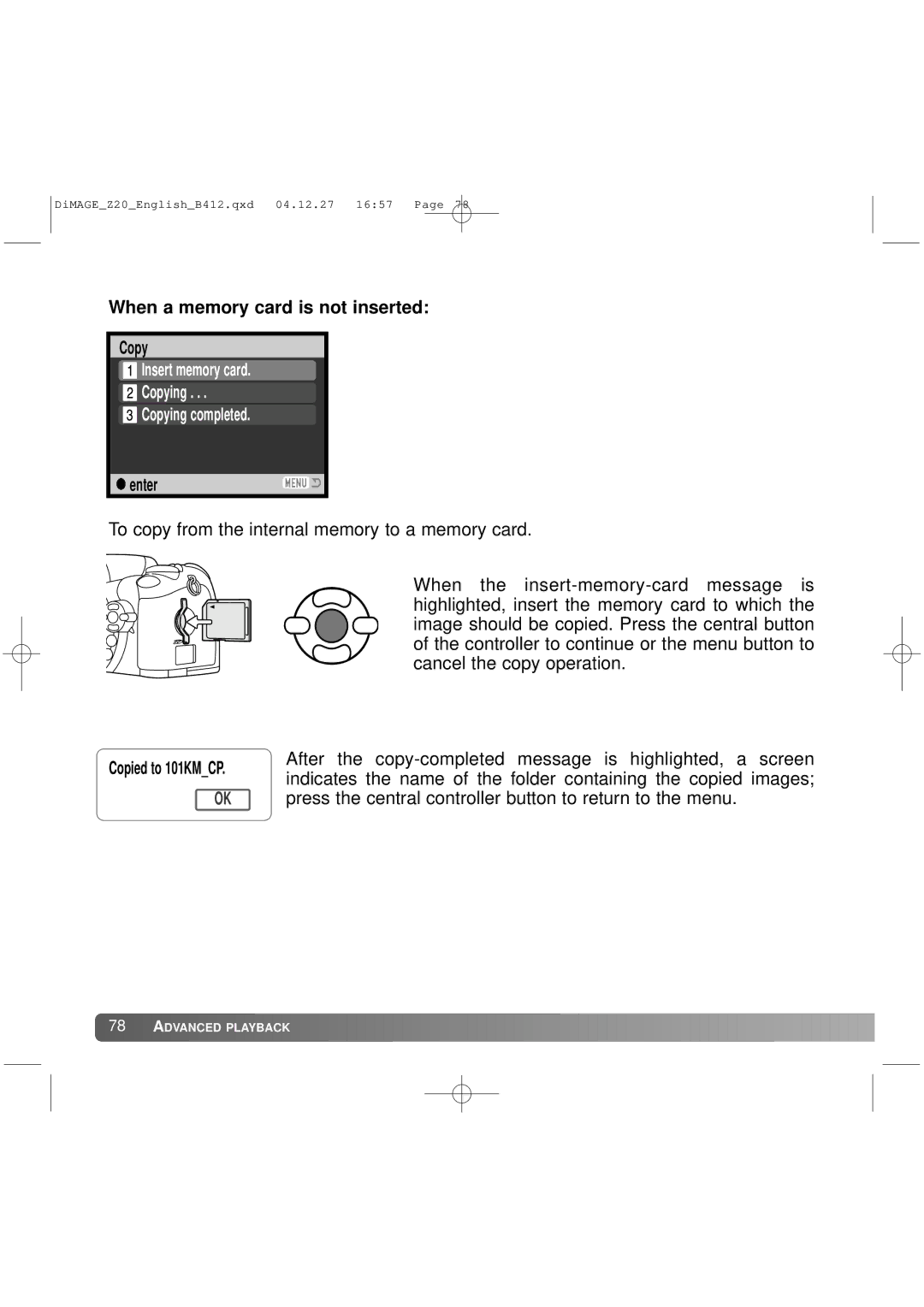 Konica Minolta Z20 instruction manual When a memory card is not inserted 