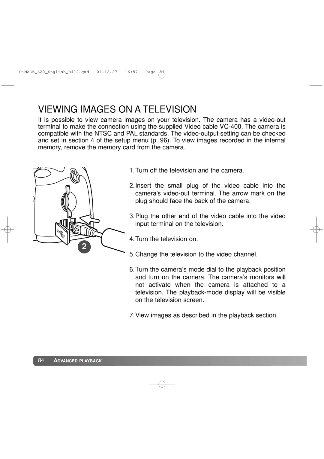 Konica Minolta Z20 instruction manual Viewing Images on a Television 