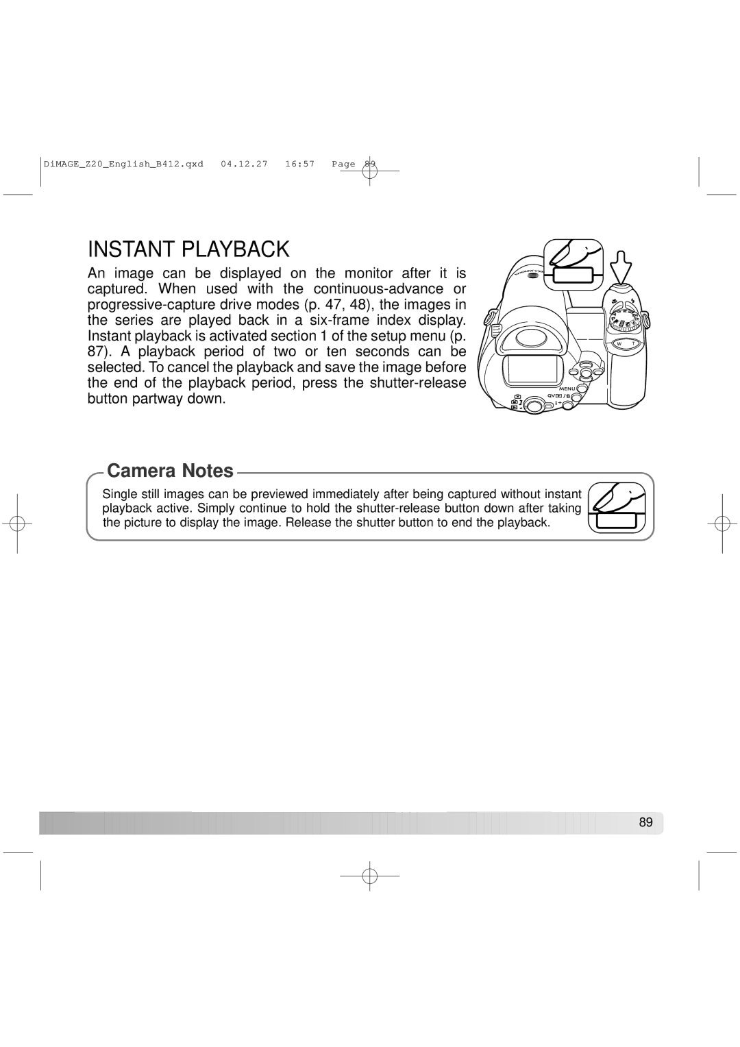 Konica Minolta Z20 instruction manual Instant Playback 