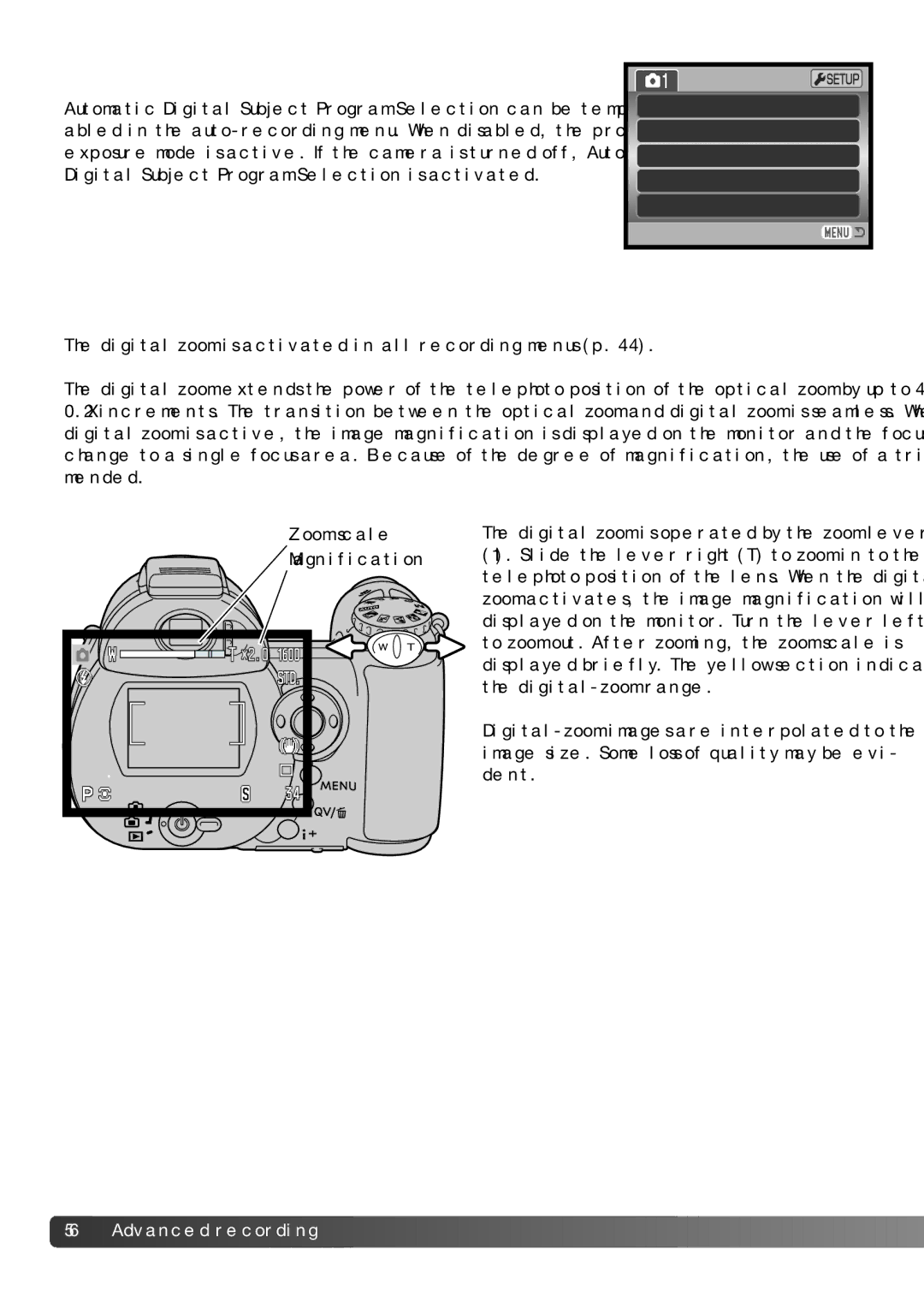 Konica Minolta Z3 instruction manual Auto DSP, Digital zoom 