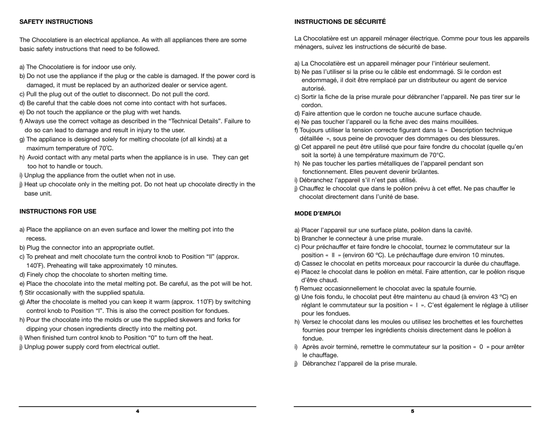 Koolatron CM10 warranty Safety Instructions, Instructions for USE, Instructions DE Sécurité, Mode D’EMPLOI 