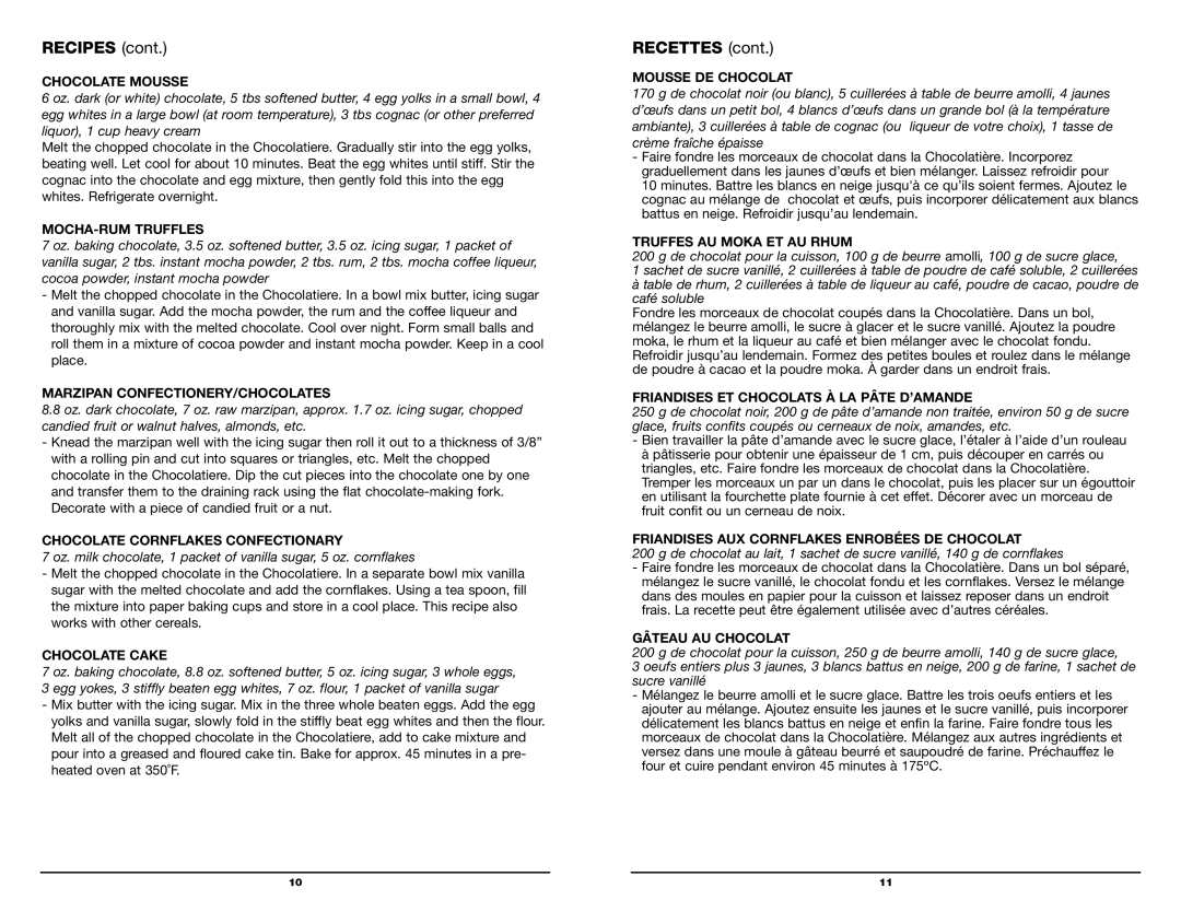 Koolatron CM10 warranty Recipes, Recettes 