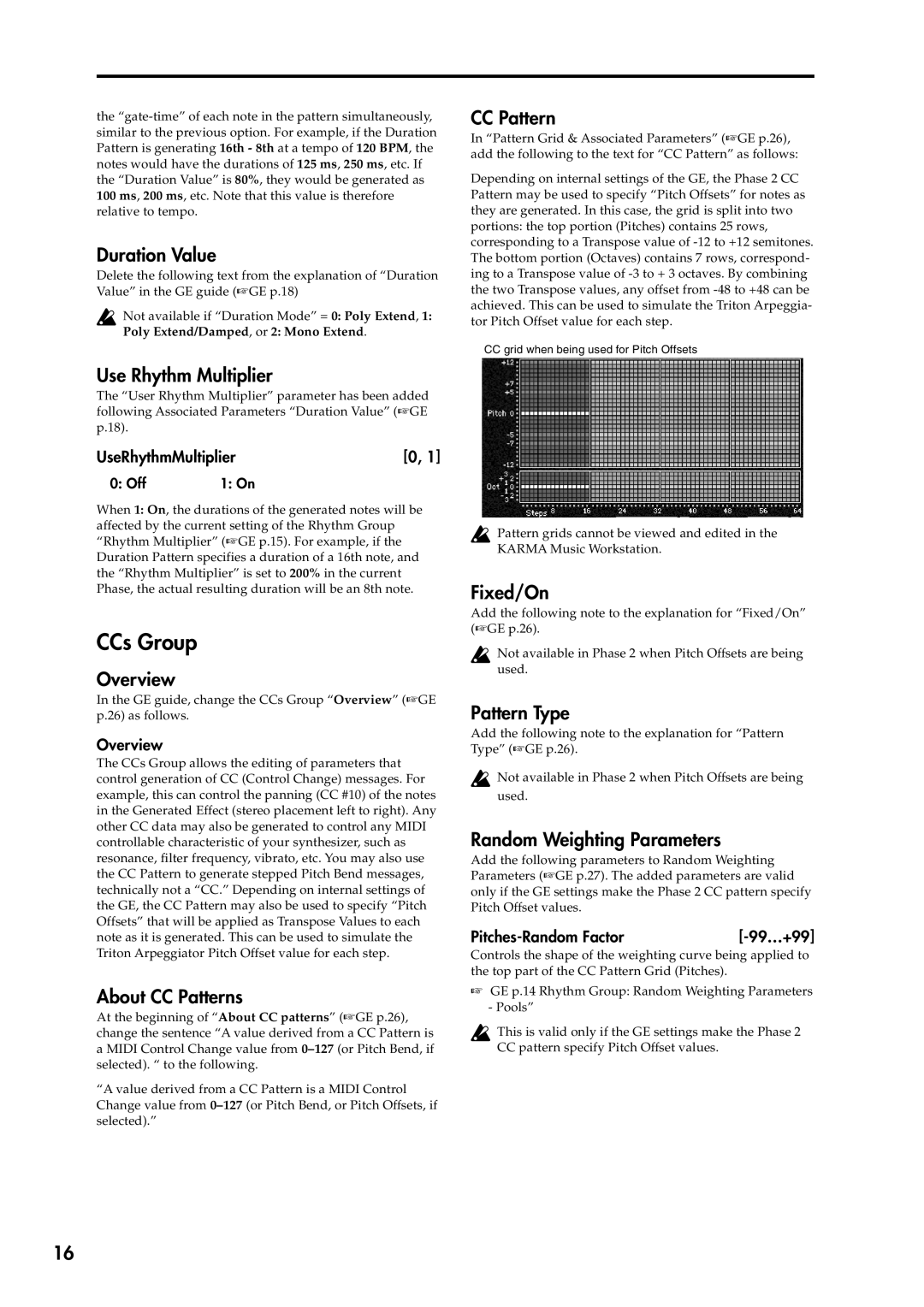 Korg 2 manual CCs Group 