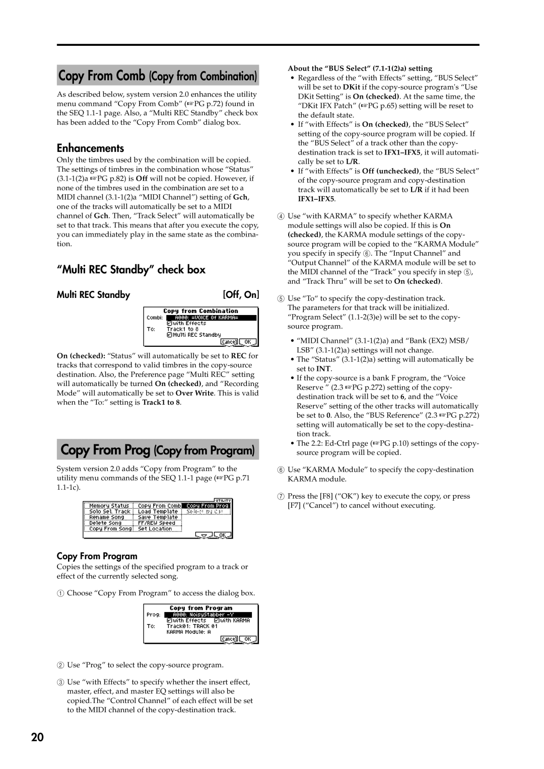 Korg 2 manual Copy From Prog Copy from Program, Enhancements, Multi REC Standby check box, Multi REC Standby Off, On 