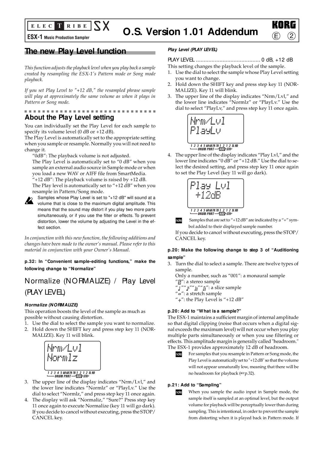 Korg 2E owner manual DB, +12 dB, Make the following change to of Auditioning sample, Add to What is a sample? 