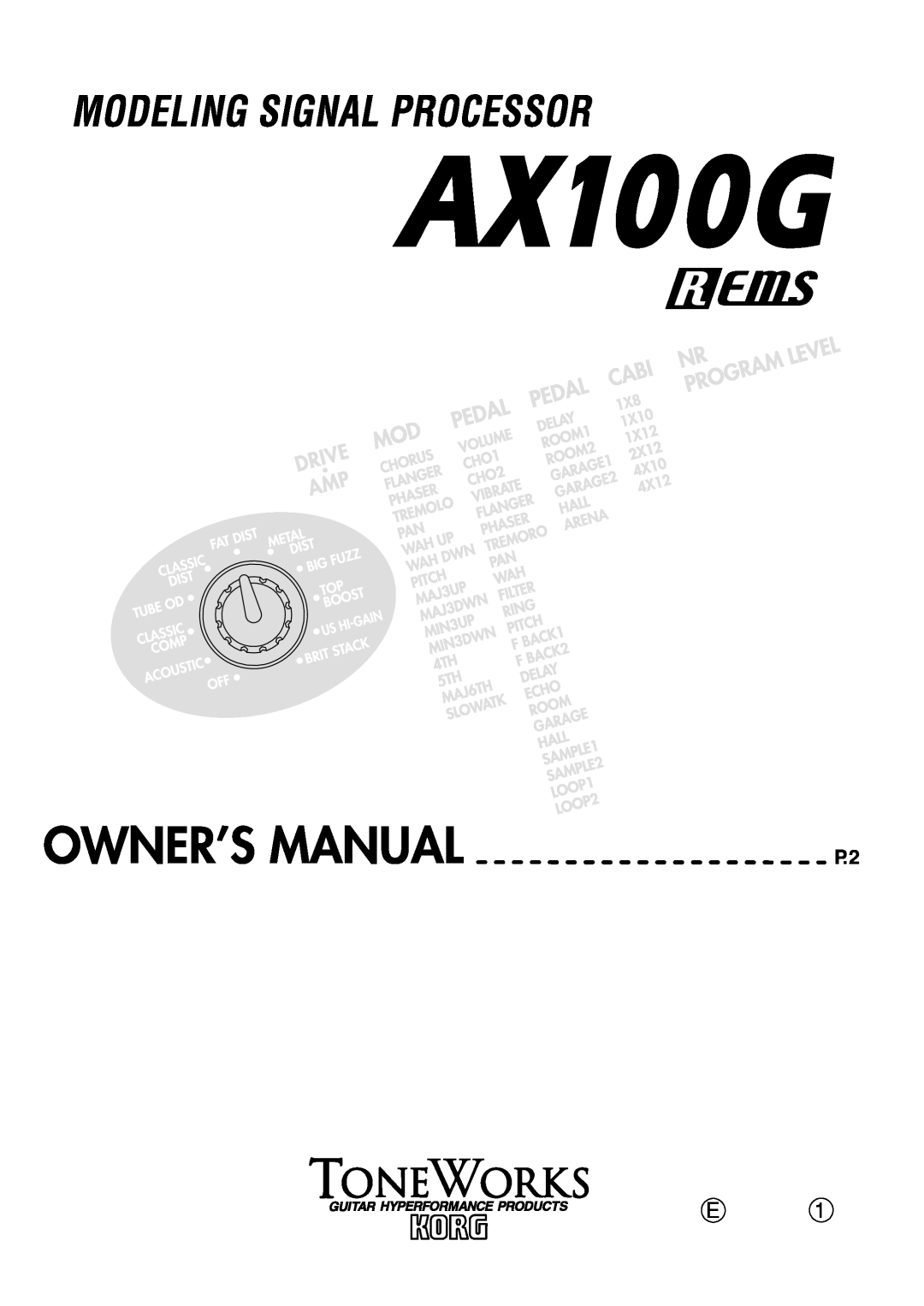 Korg AX100G manual P.2 p.18 S.34 P.50, E F G J 