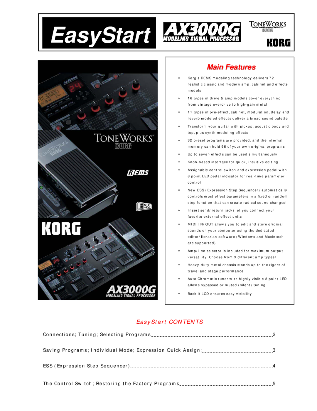 Korg AX3000G manual EasyStart 