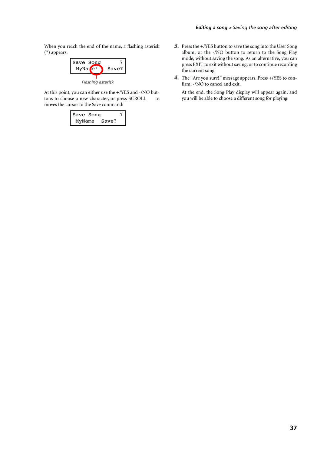 Korg C-720 user manual Editing a song Saving the song after editing 