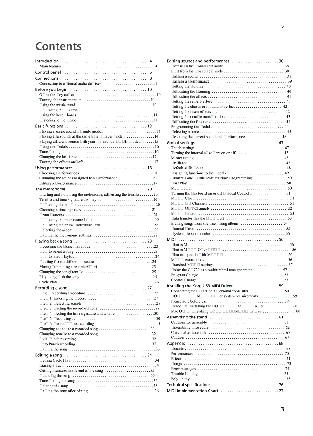 Korg C-720 user manual Contents 