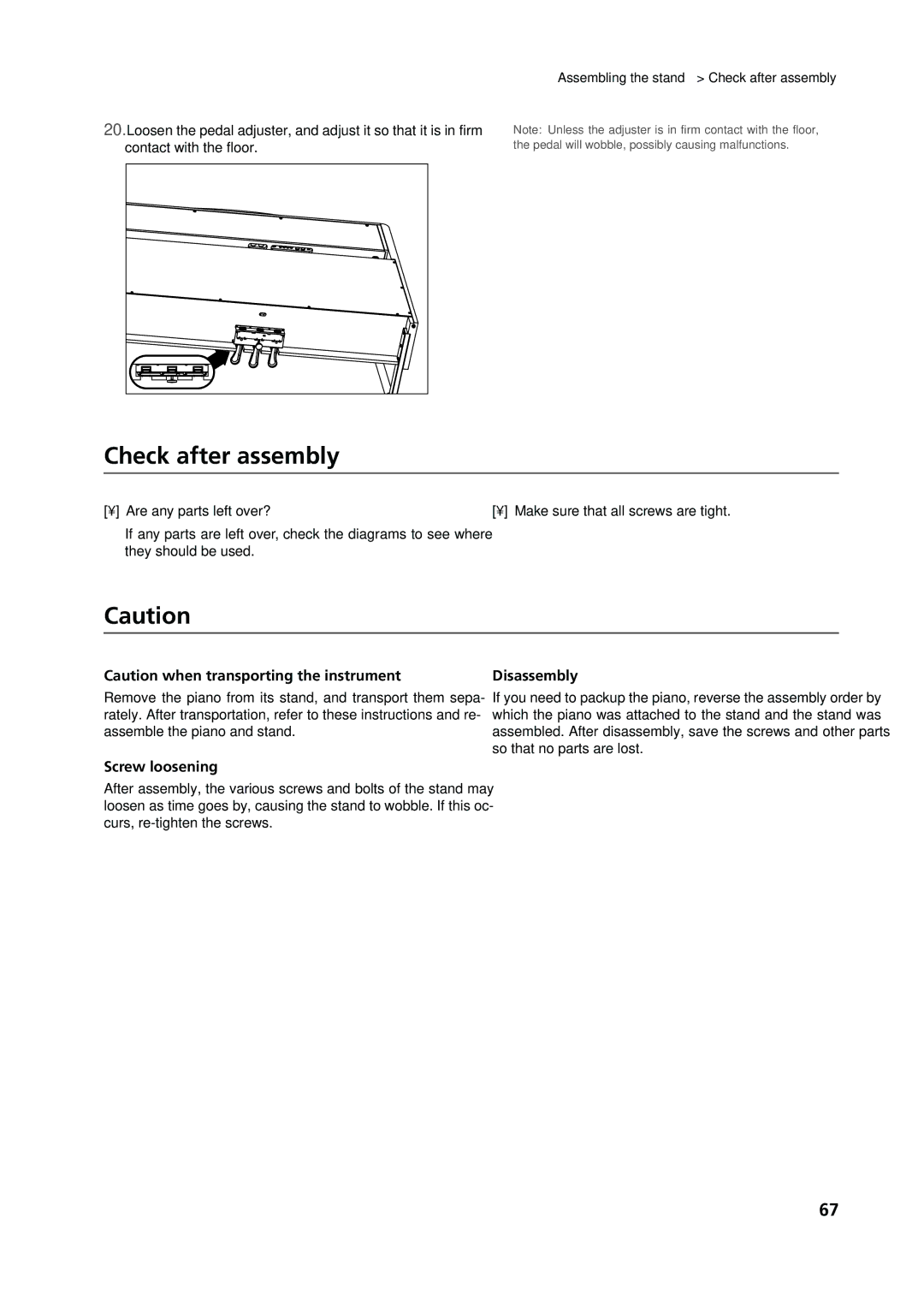 Korg C-720 user manual Check after assembly, Disassembly, Screw loosening 