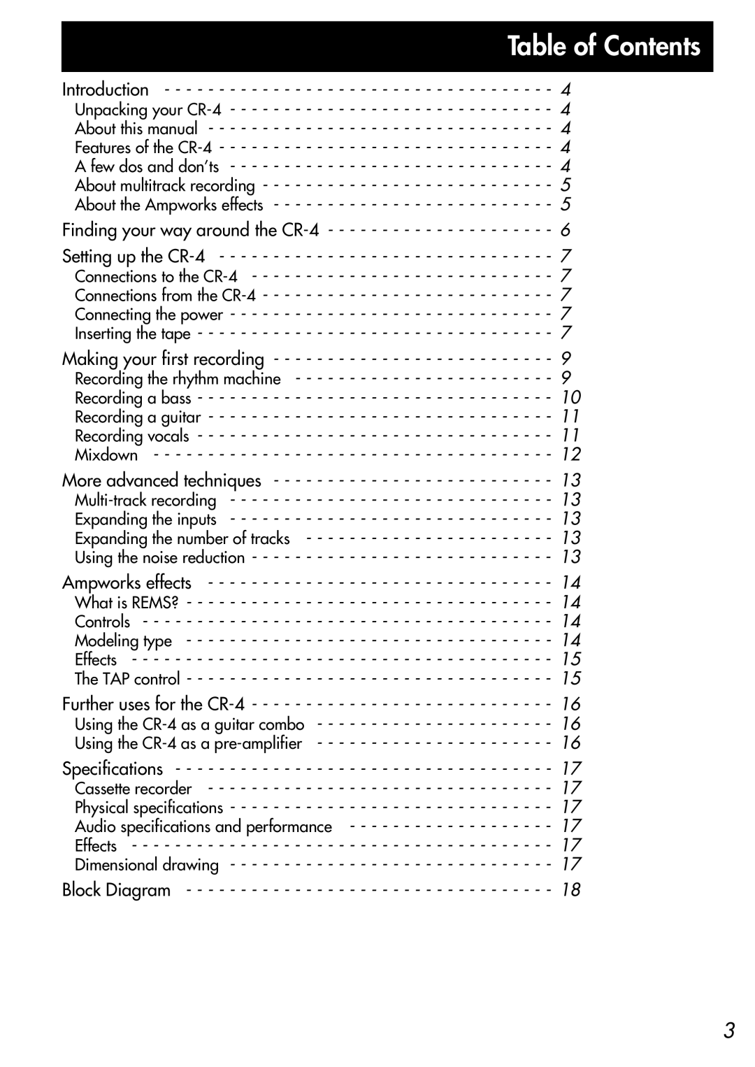 Korg CR-4 owner manual Table of Contents 