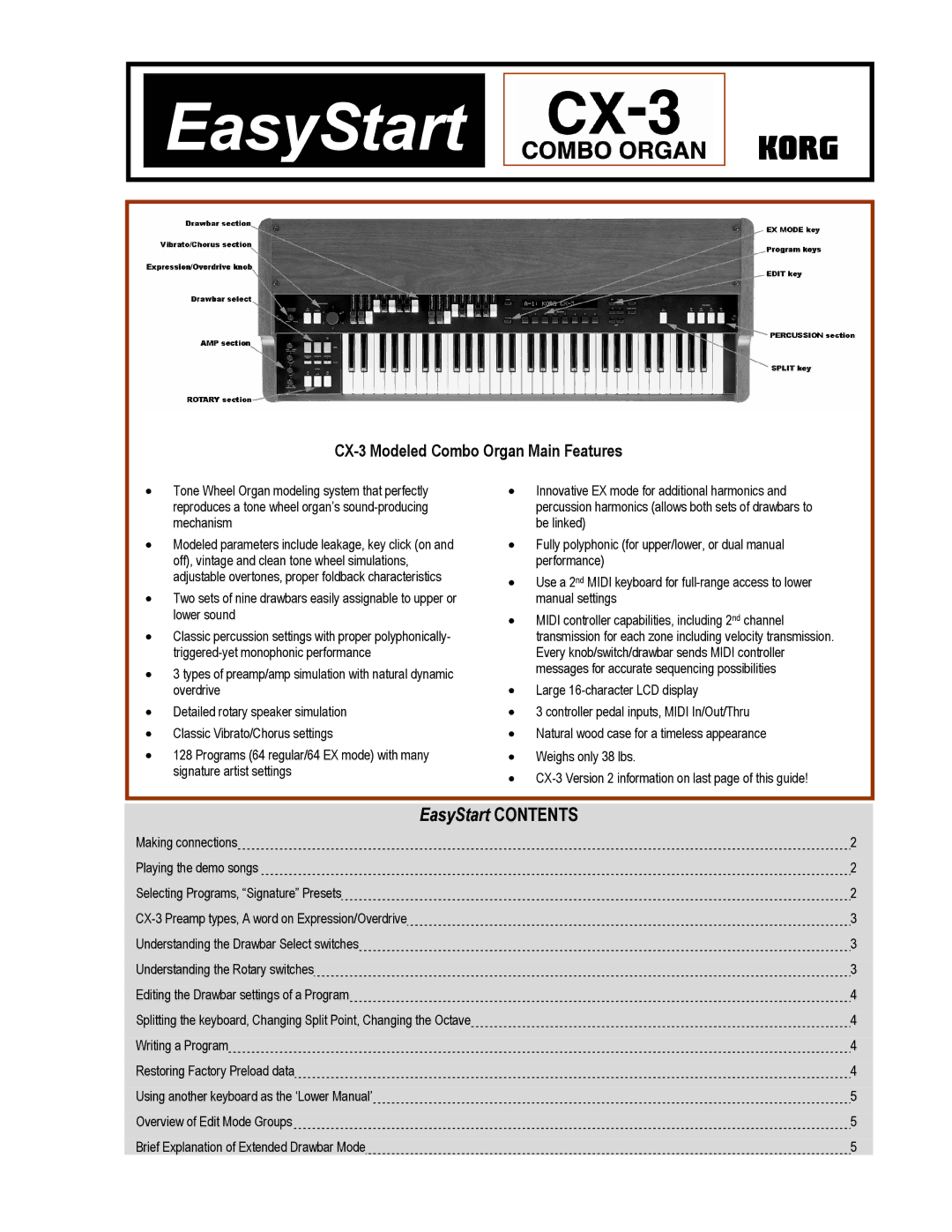 Korg CX-3 manual EasyStart 