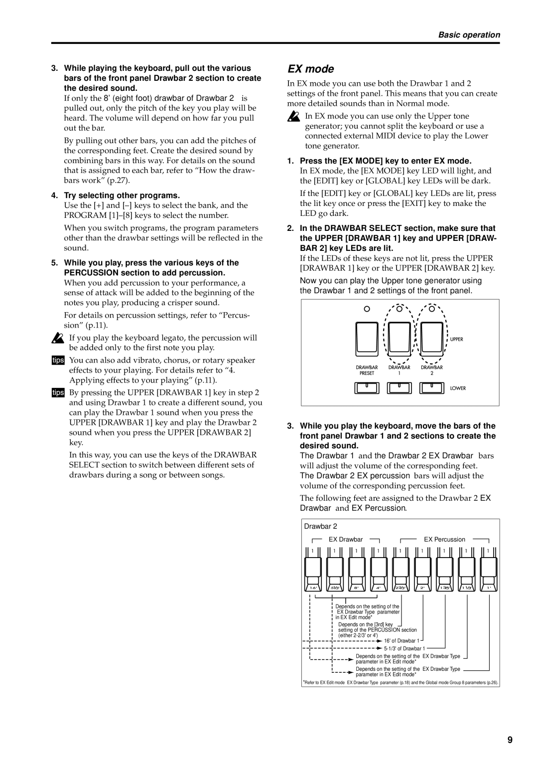 Korg CX-3 owner manual Try selecting other programs, Press the EX Mode key to enter EX mode 