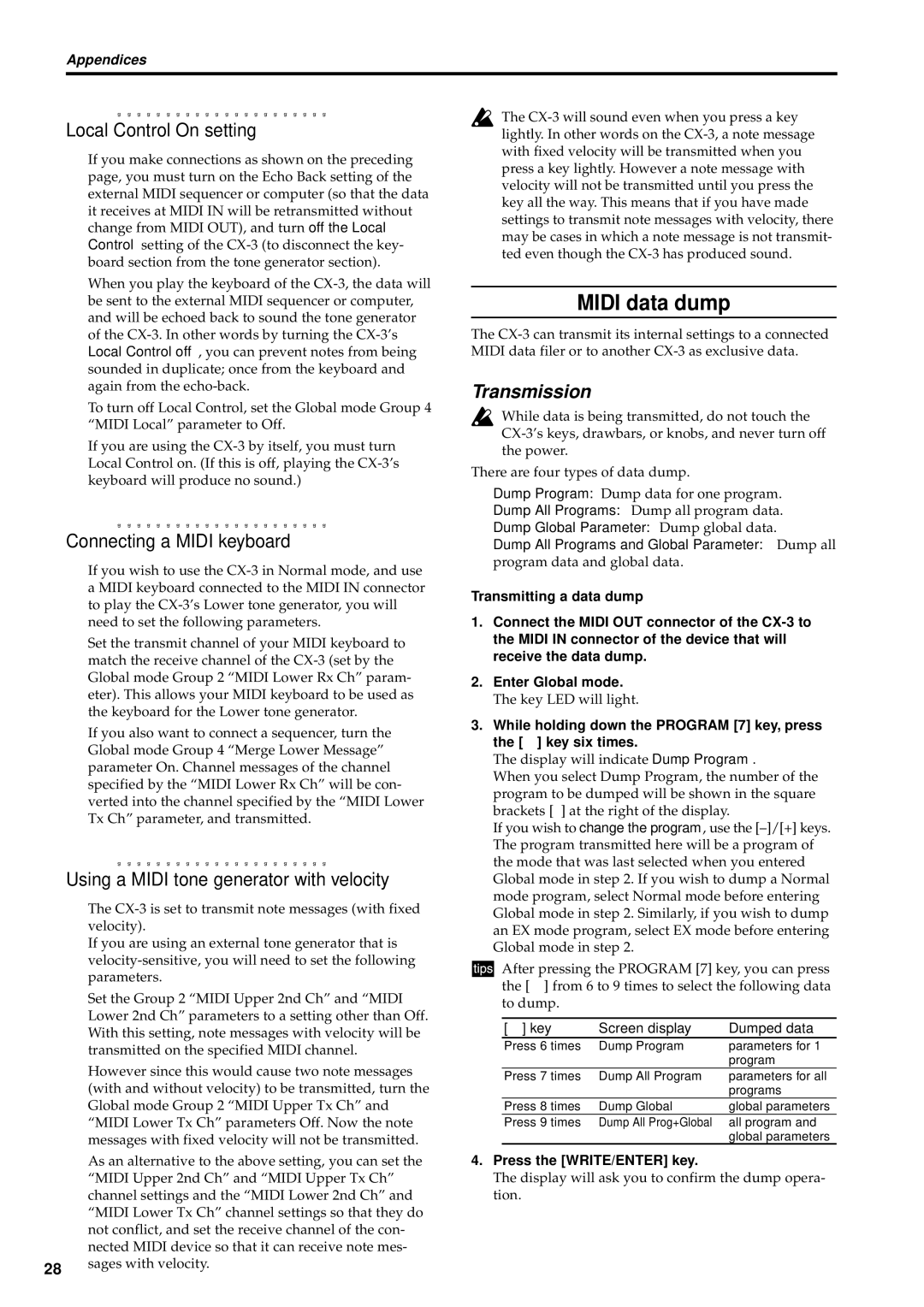 Korg CX-3 owner manual Midi data dump, Transmission 