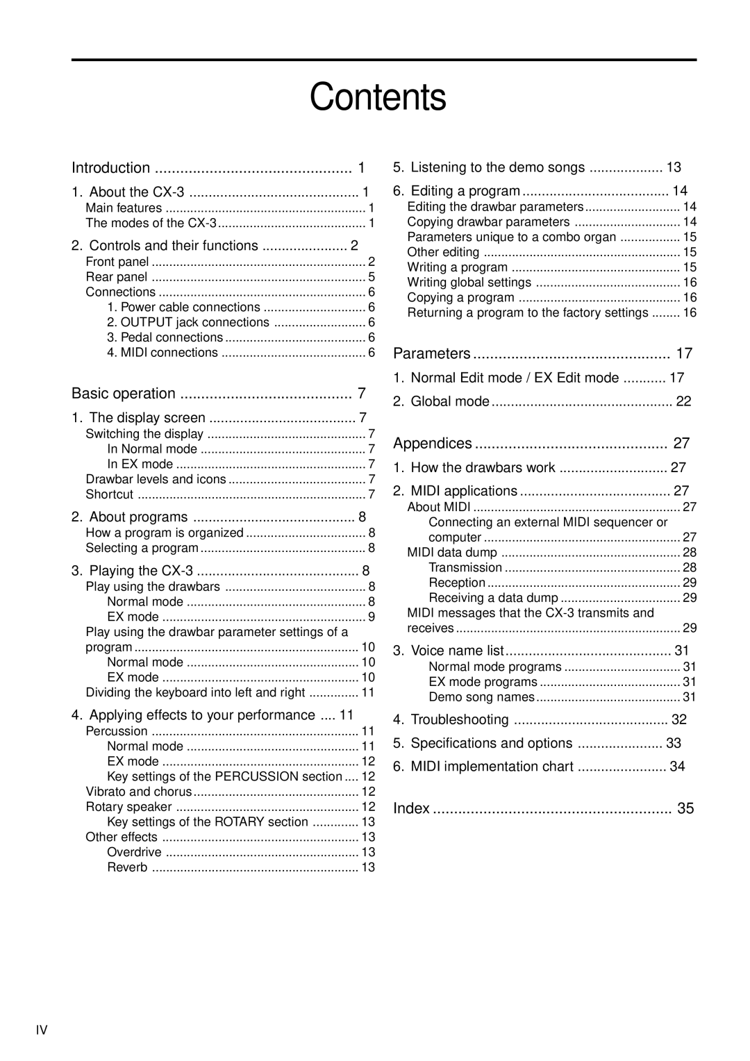 Korg CX-3 owner manual Contents 