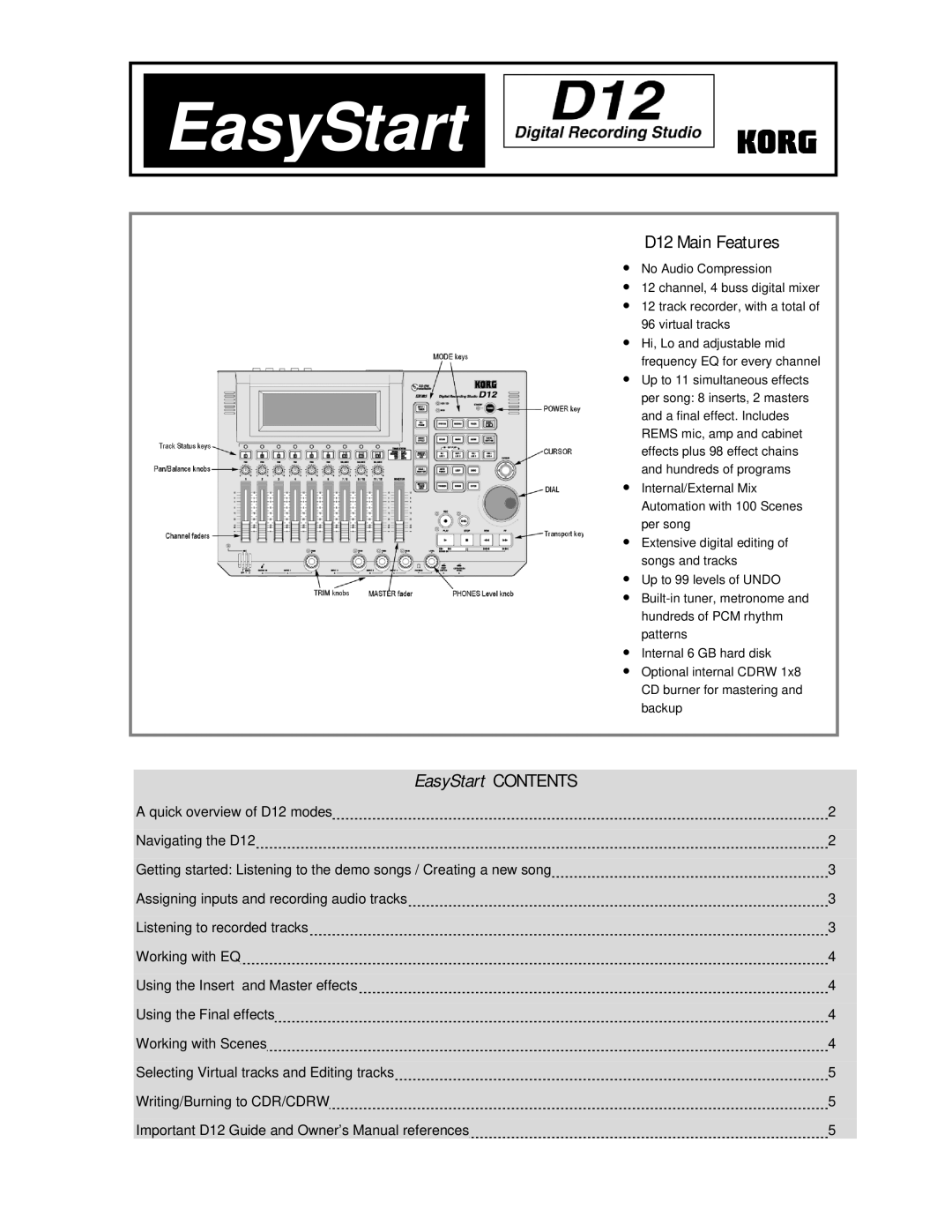 Korg D12 owner manual EasyStart 