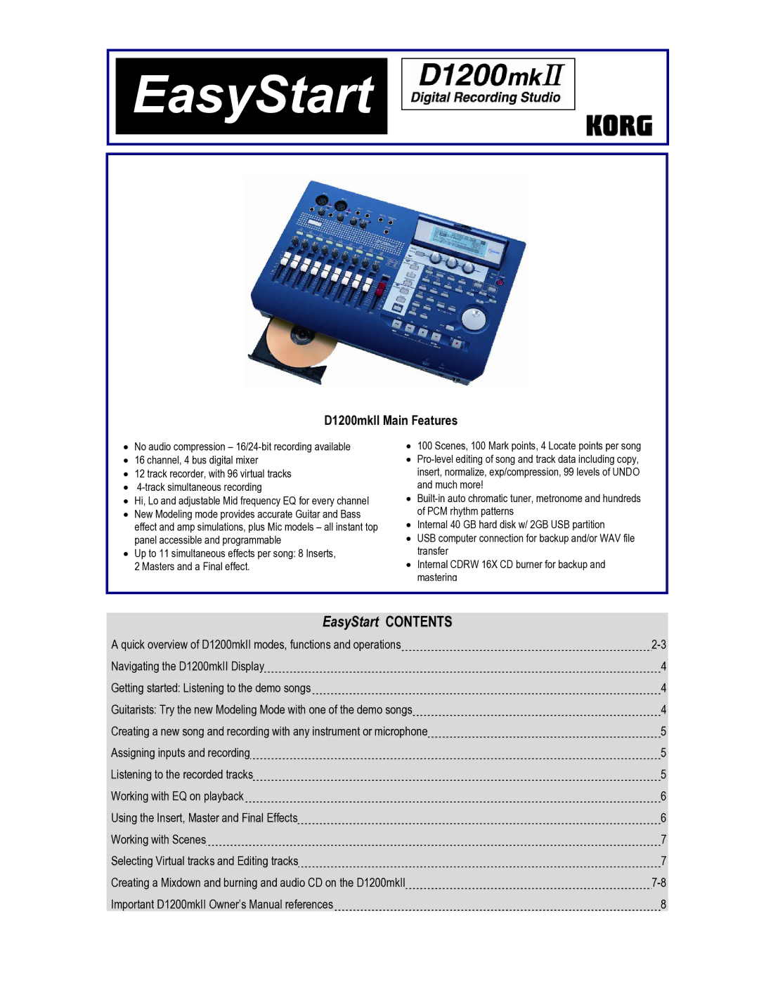 Korg D1200MKII owner manual EasyStart 