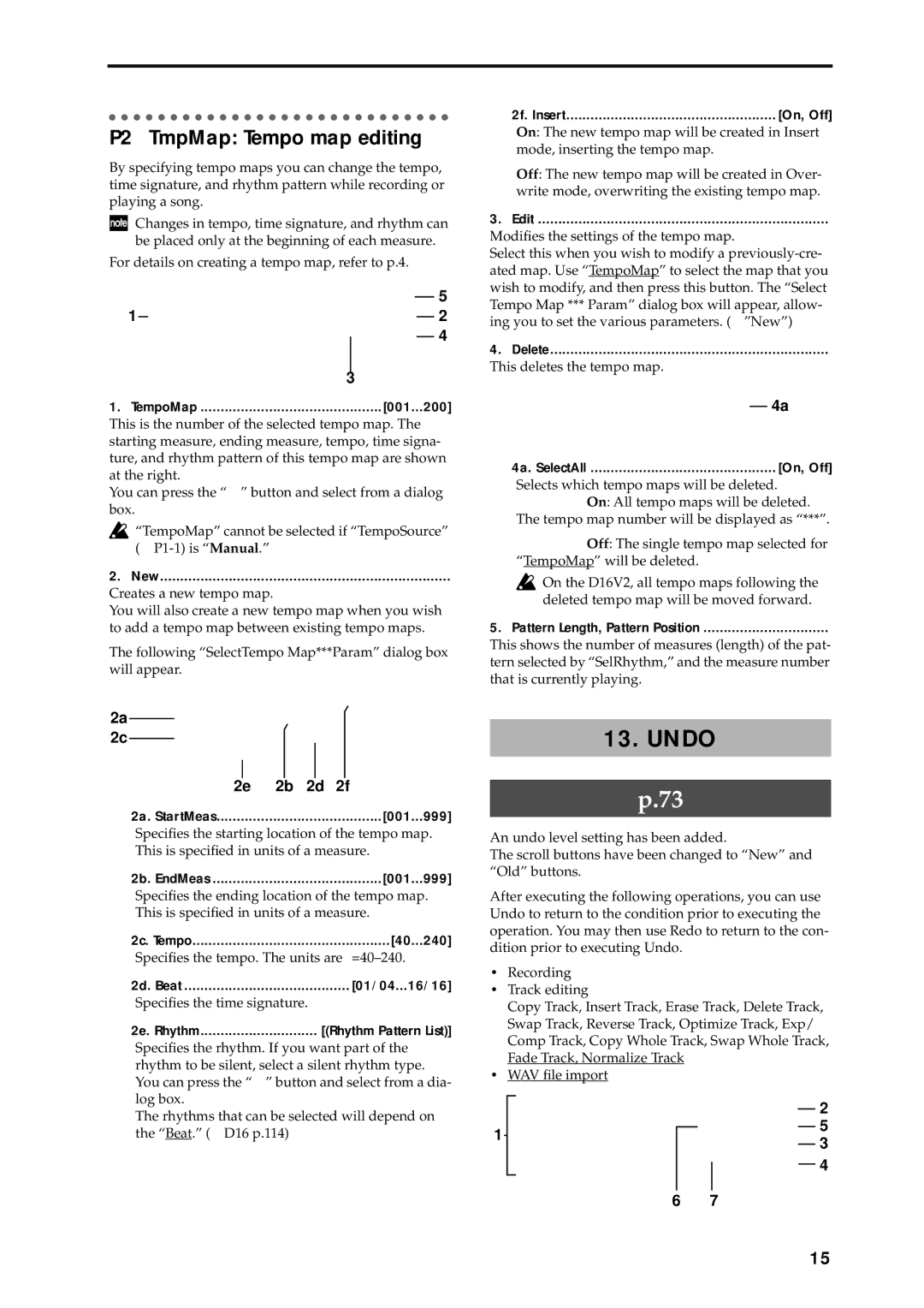 Korg D16 manual P2 TmpMap Tempo map editing 