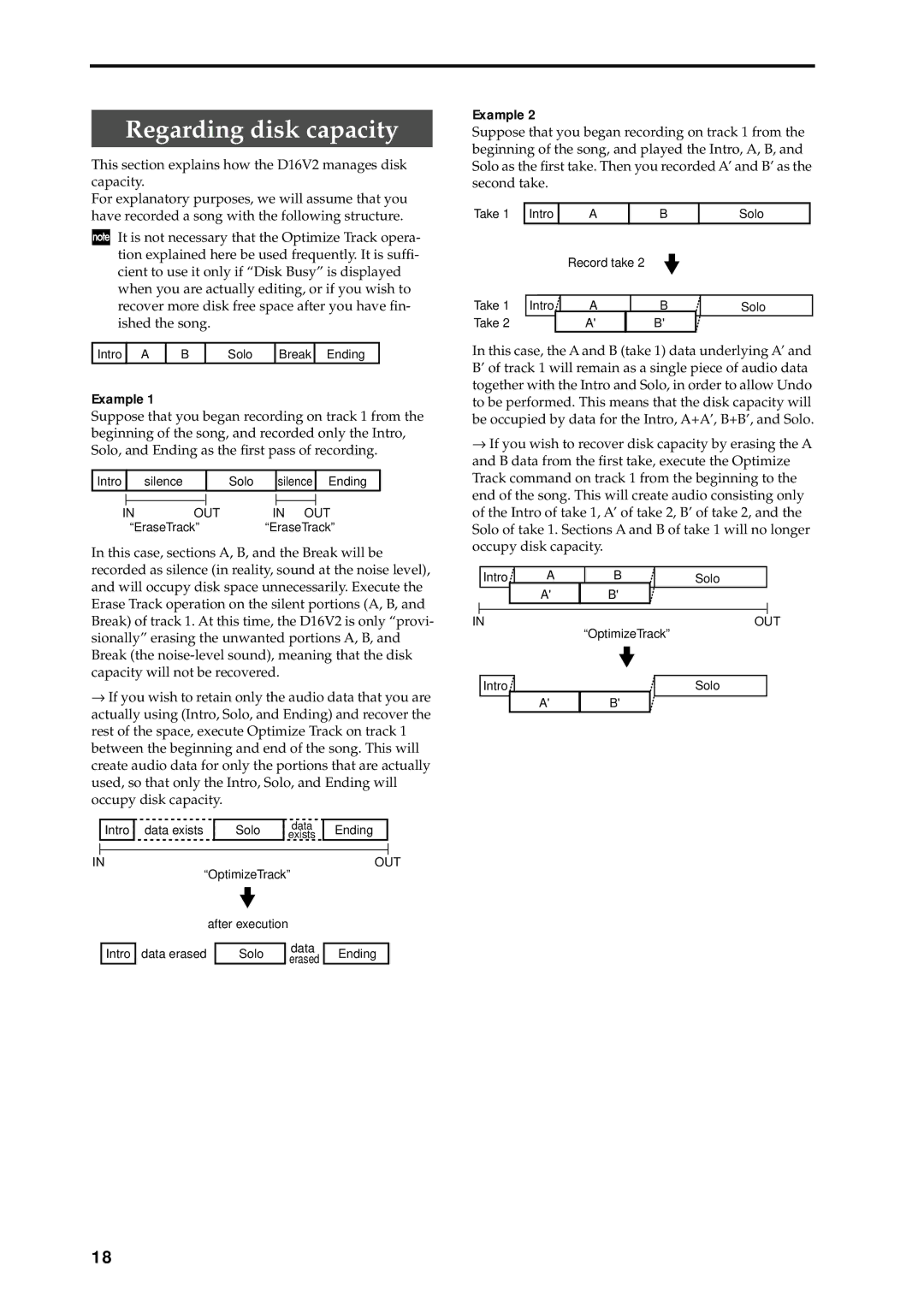 Korg D16 manual Regarding disk capacity, Example 