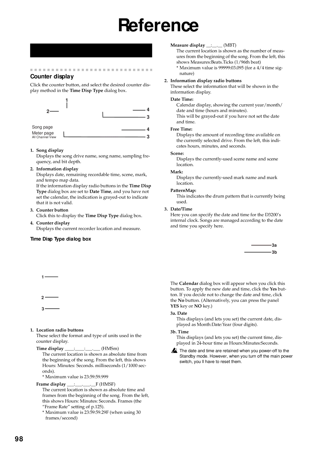 Korg D3200 owner manual Counter display, Time Disp Type dialog box 