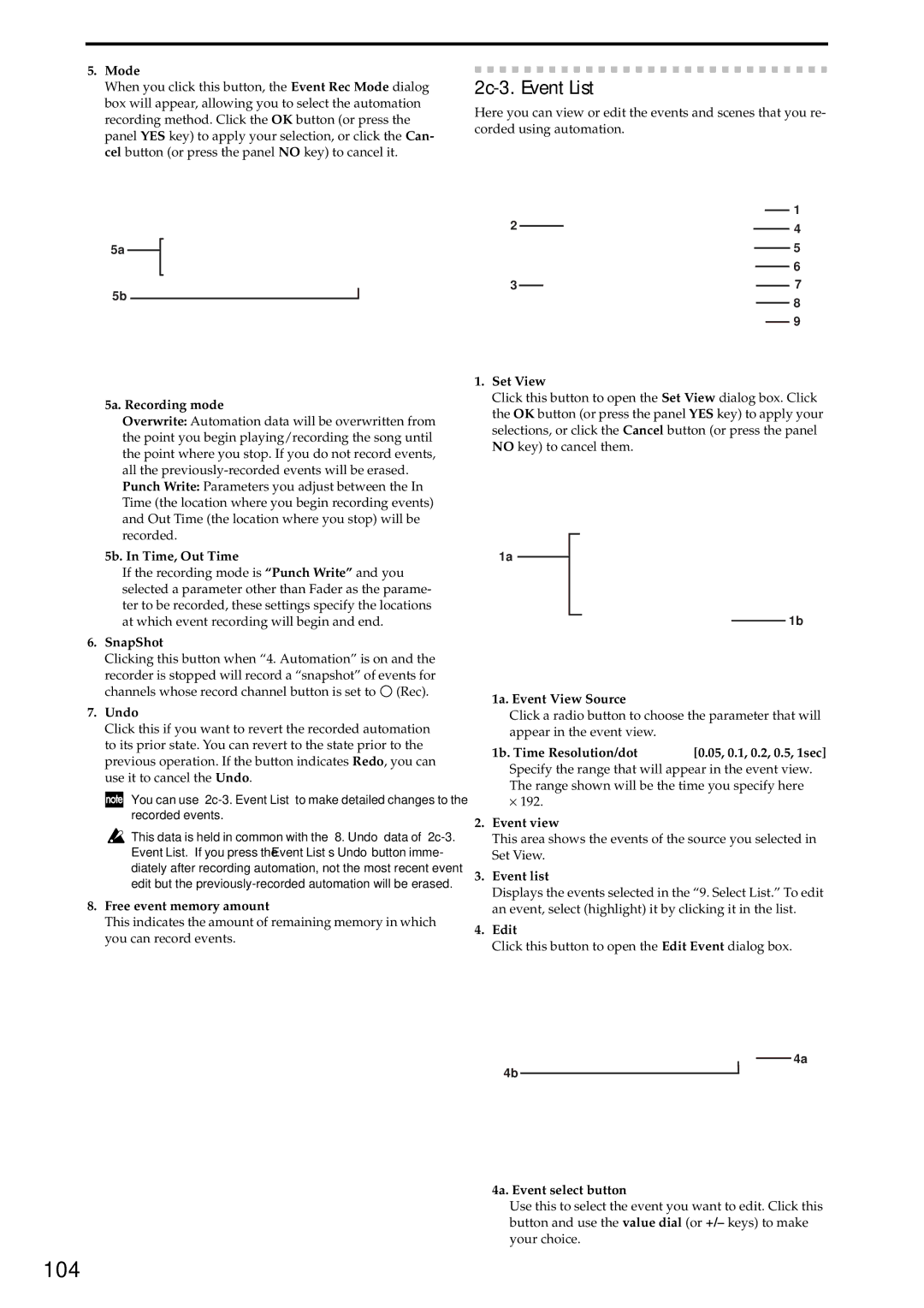 Korg D3200 owner manual 104, 2c-3. Event List 