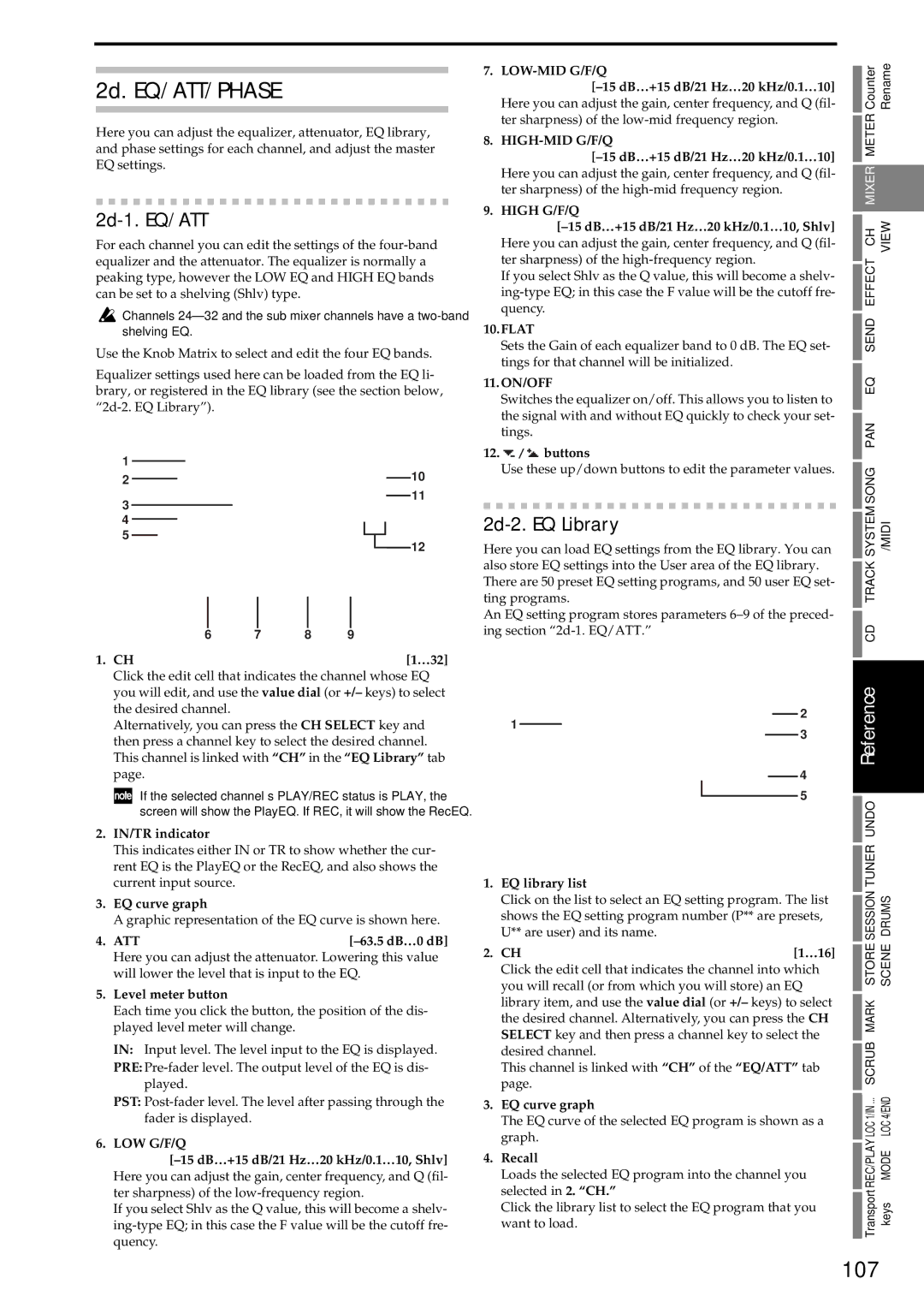 Korg D3200 owner manual 2d. EQ/ATT/PHASE, 107, 2d-1. EQ/ATT, 2d-2. EQ Library 