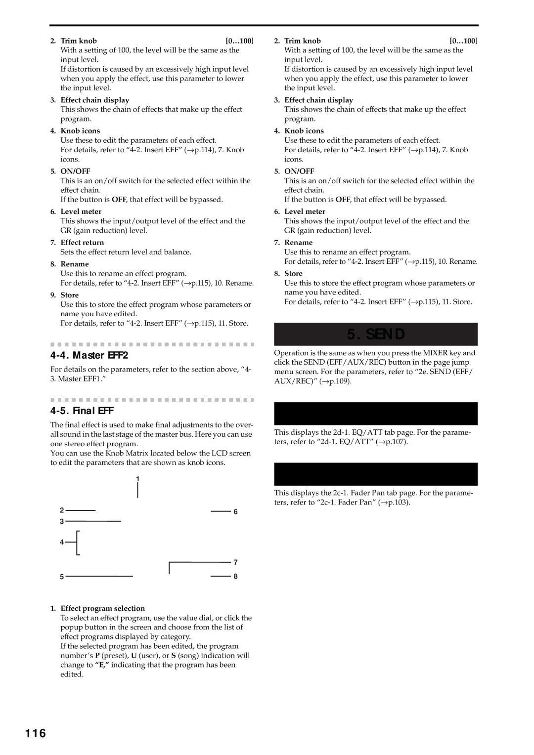 Korg D3200 owner manual Pan, 116, Master EFF2, Final EFF, Effect return 