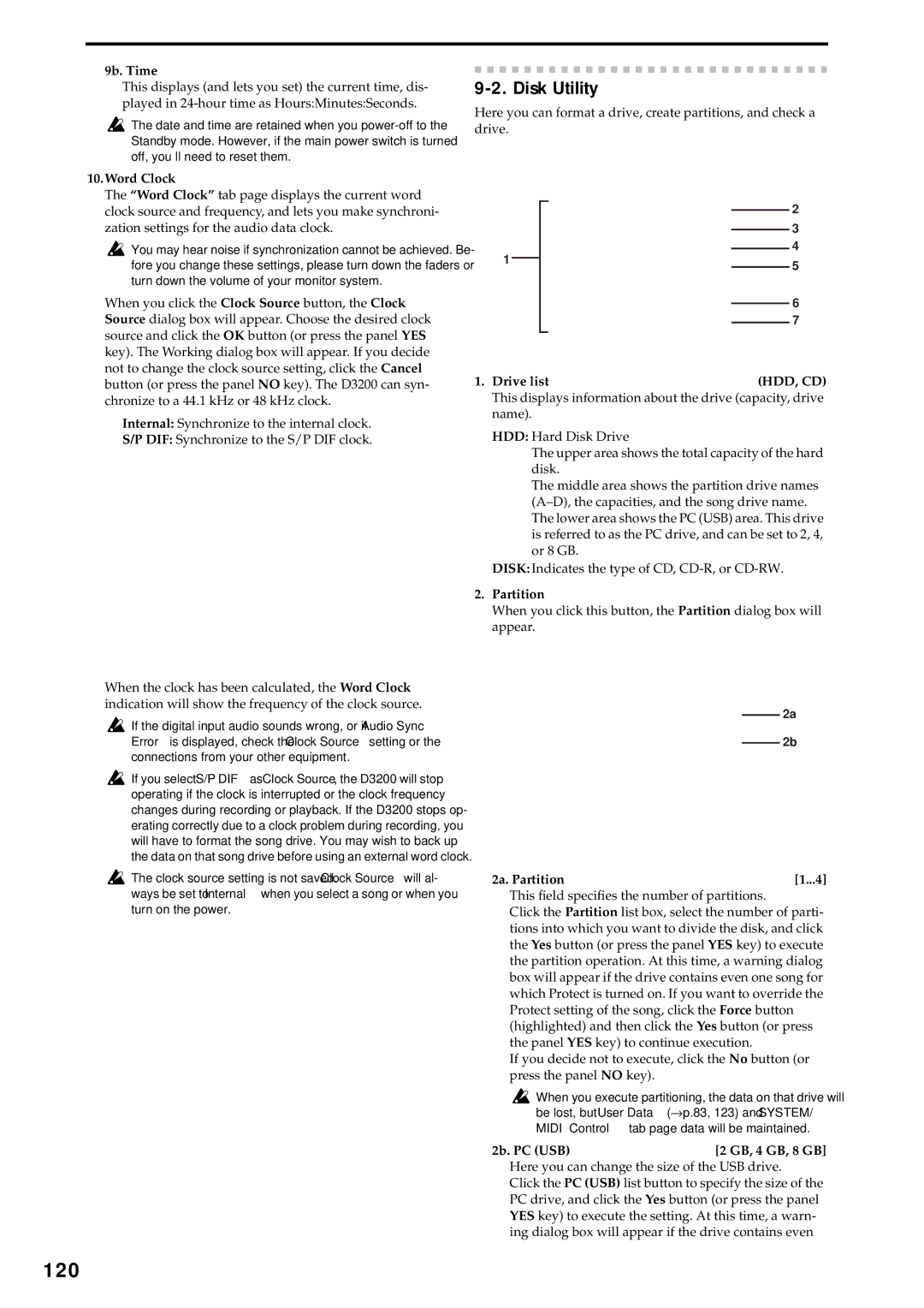 Korg D3200 owner manual 120, Disk Utility, Hdd, Cd 