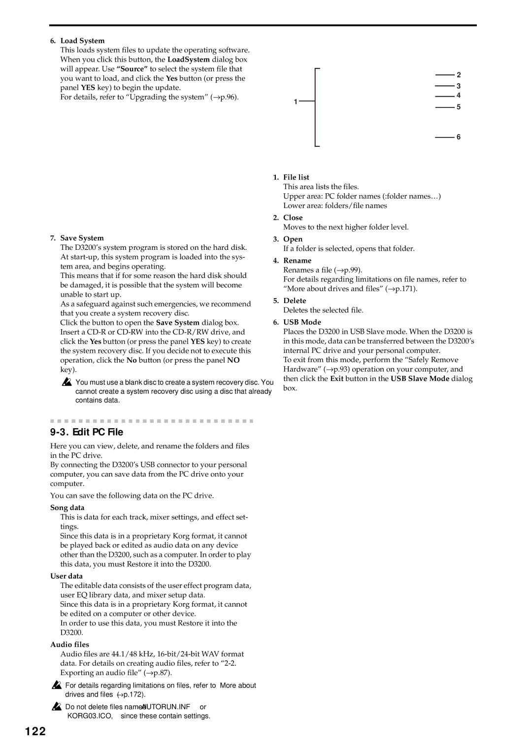 Korg D3200 owner manual 122, Edit PC File 