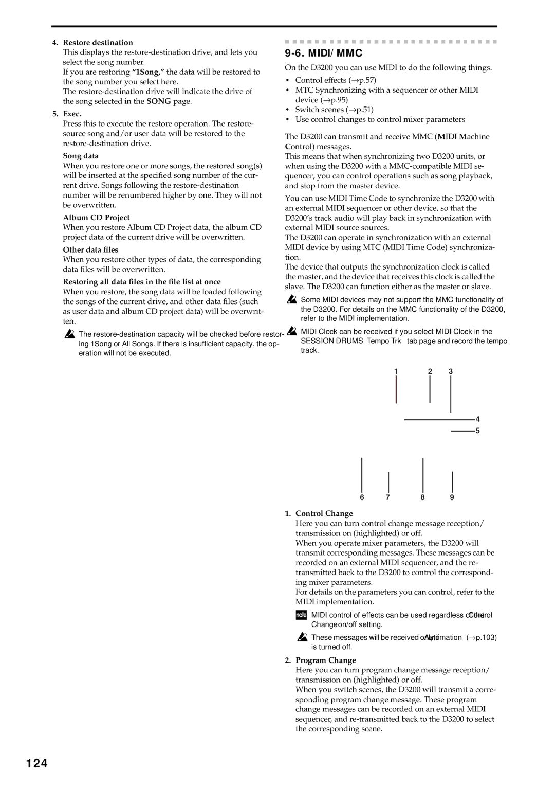 Korg D3200 124, Restore destination, Album CD Project, Other data ﬁles, Restoring all data ﬁles in the ﬁle list at once 