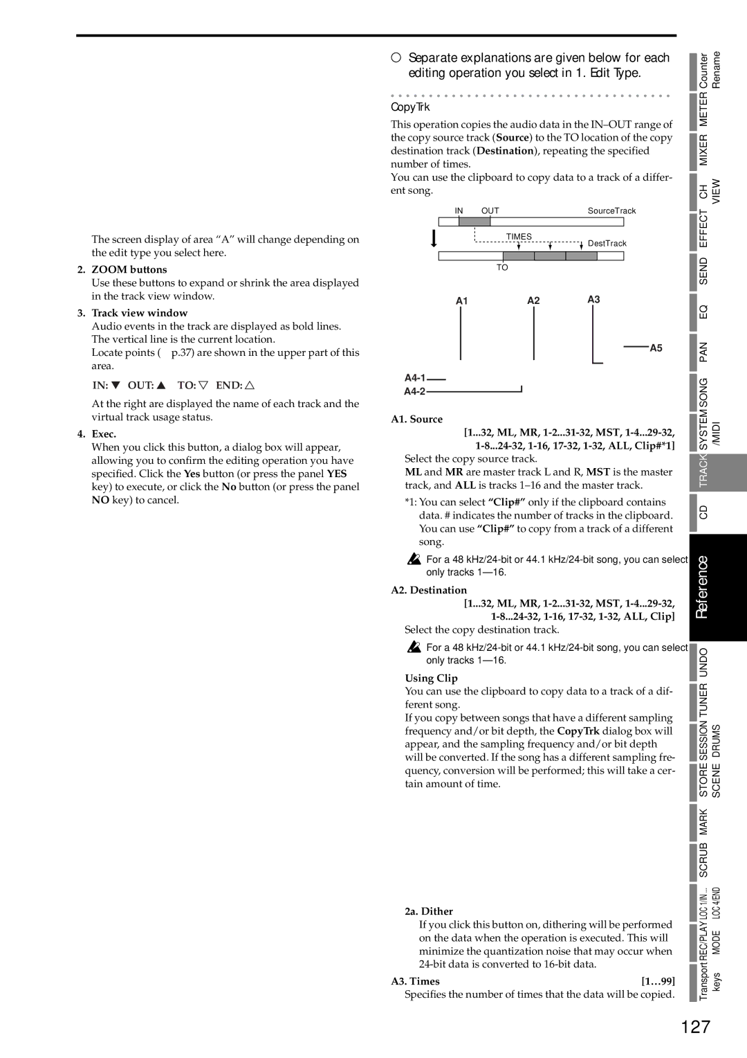 Korg D3200 owner manual 127, CopyTrk 