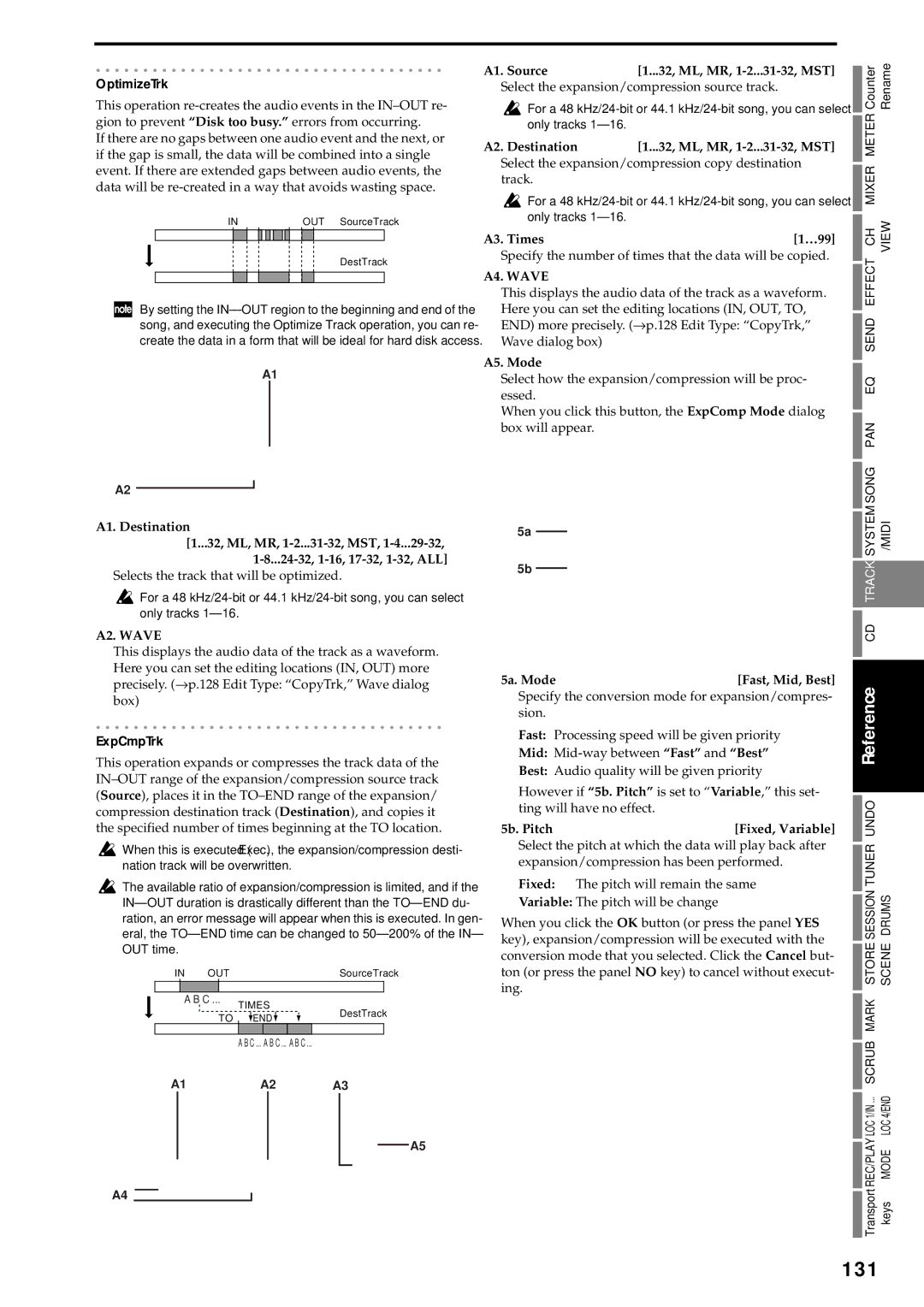 Korg D3200 owner manual 131, OptimizeTrk, ExpCmpTrk, A4. Wave 