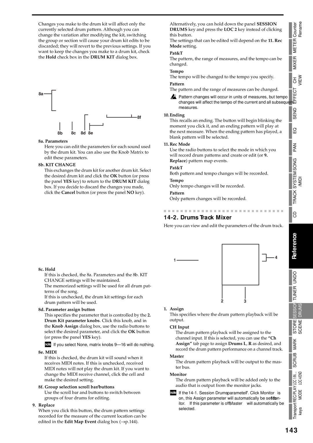 Korg D3200 owner manual 143, Drums Track Mixer 