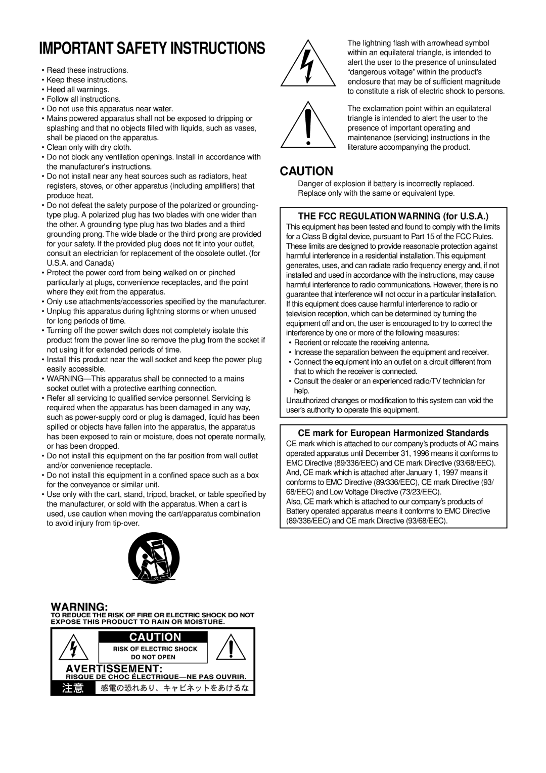 Korg D3200 owner manual Important Safety Instructions 