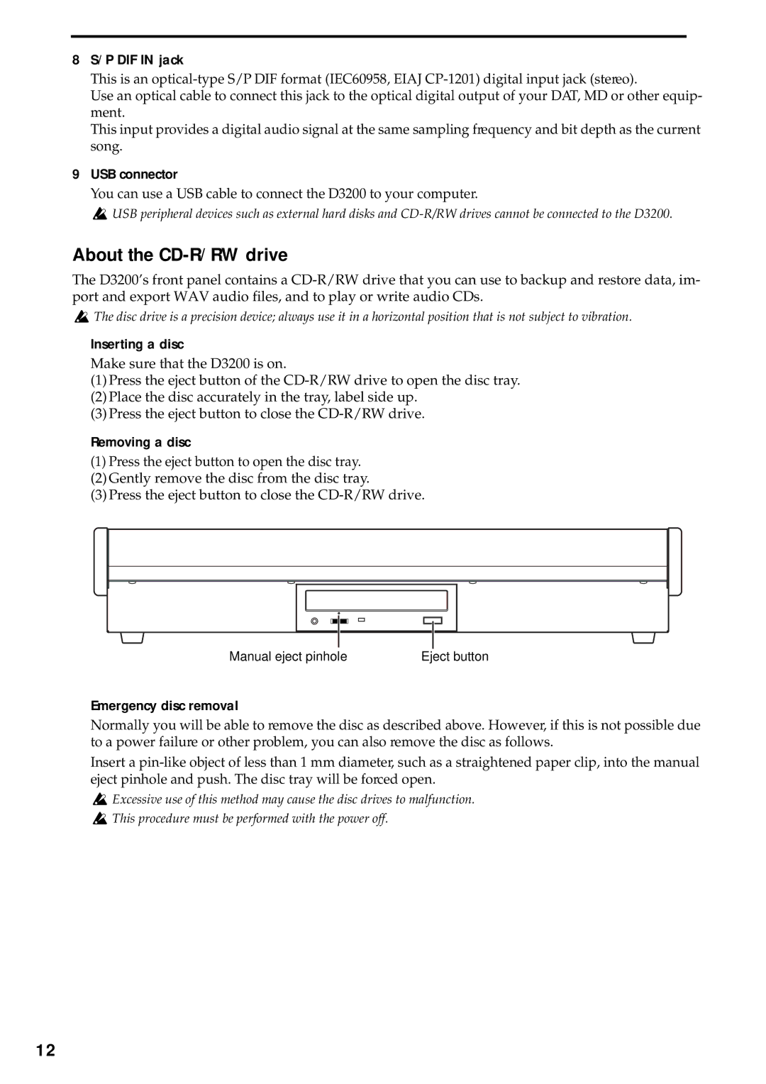 Korg D3200 owner manual About the CD-R/RW drive 