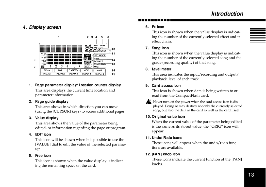 Korg D4 owner manual Display screen 