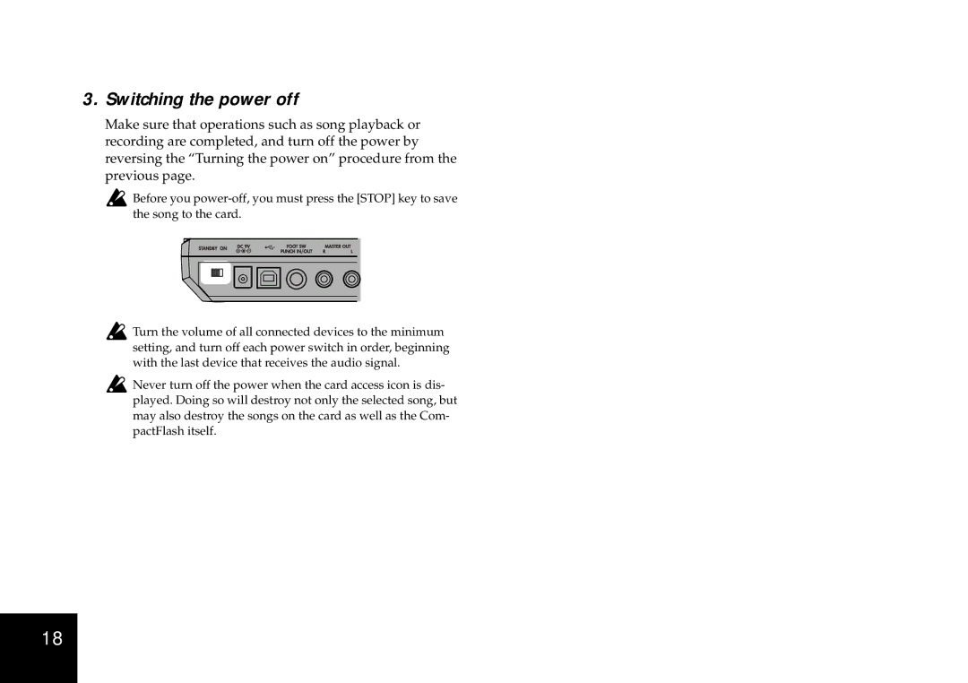 Korg D4 owner manual Switching the power off 