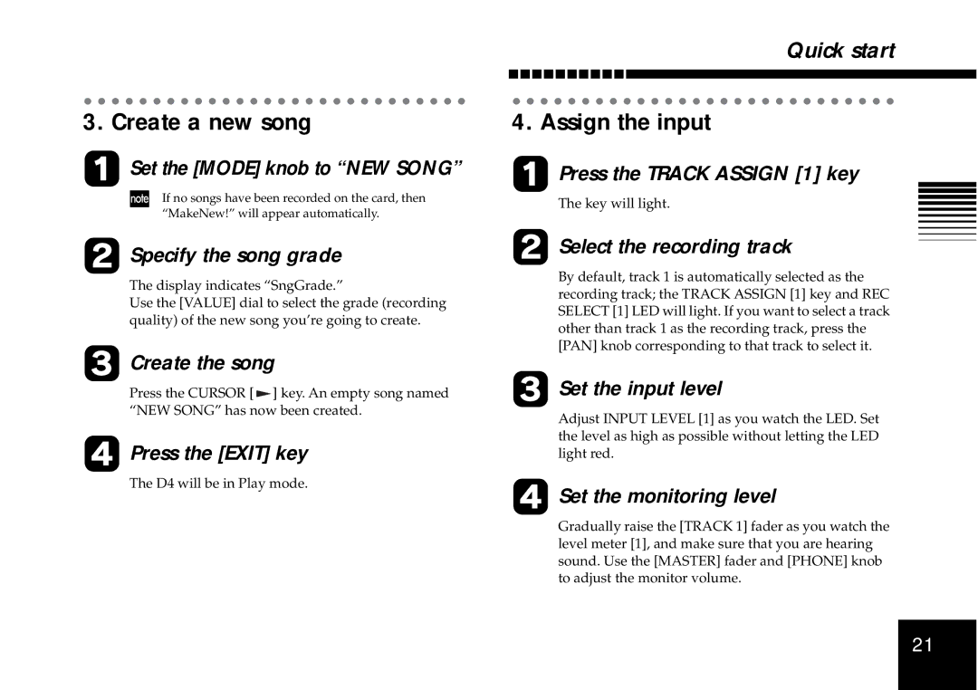 Korg owner manual Create a new song, Assign the input, D4 will be in Play mode, Key will light 