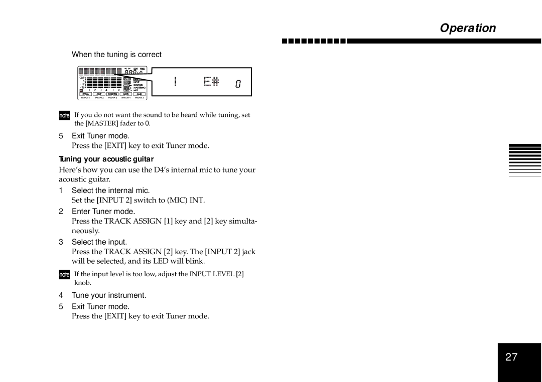 Korg D4 owner manual Tuning your acoustic guitar 