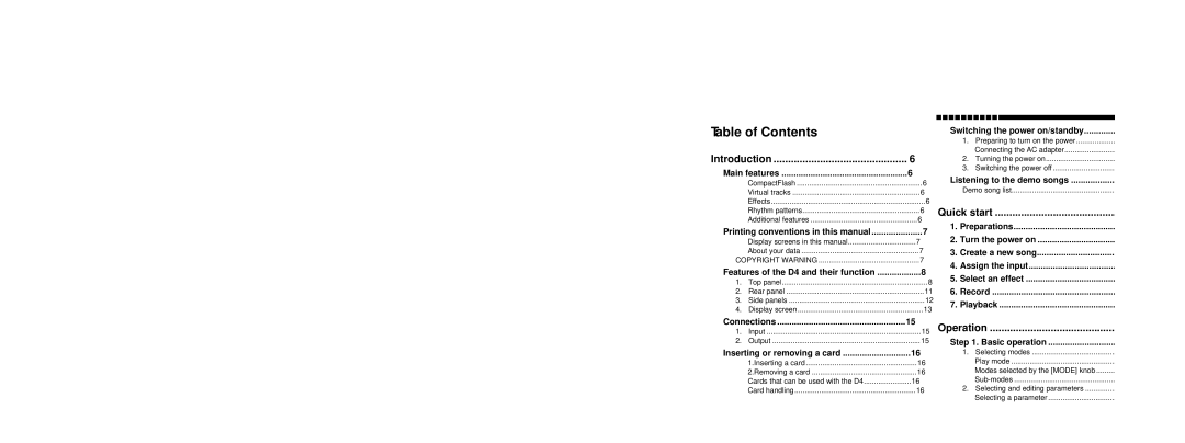 Korg D4 owner manual Table of Contents 