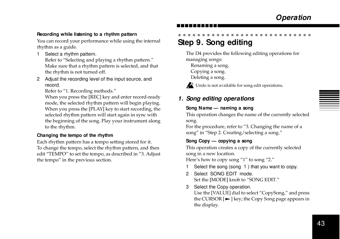 Korg D4 owner manual Song editing operations 