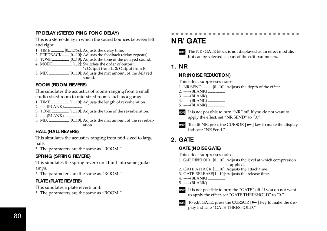 Korg D4 owner manual Nr/Gate 