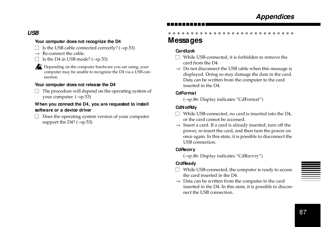 Korg D4 owner manual Messages 